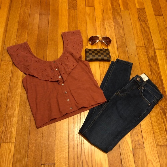 Rust Off-the-Shoulder AE Shirt - Picture 2 of 7